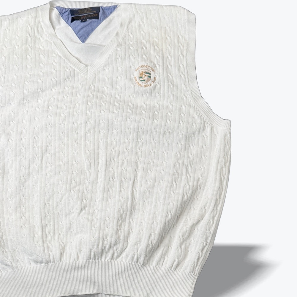 Tommy Hilfiger Golf V Neck Sweater‎ Vest Men Large Cable Knit Metedeconk Club
